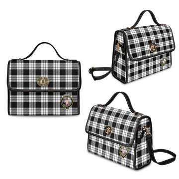macfarlane-black-white-tartan-leather-strap-waterproof-canvas-bag-with-family-crest