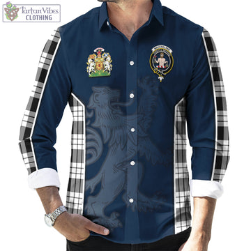 MacFarlane Black White Tartan Long Sleeve Button Up Shirt with Family Crest and Lion Rampant Vibes Sport Style