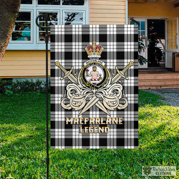 MacFarlane Black White Tartan Flag with Clan Crest and the Golden Sword of Courageous Legacy