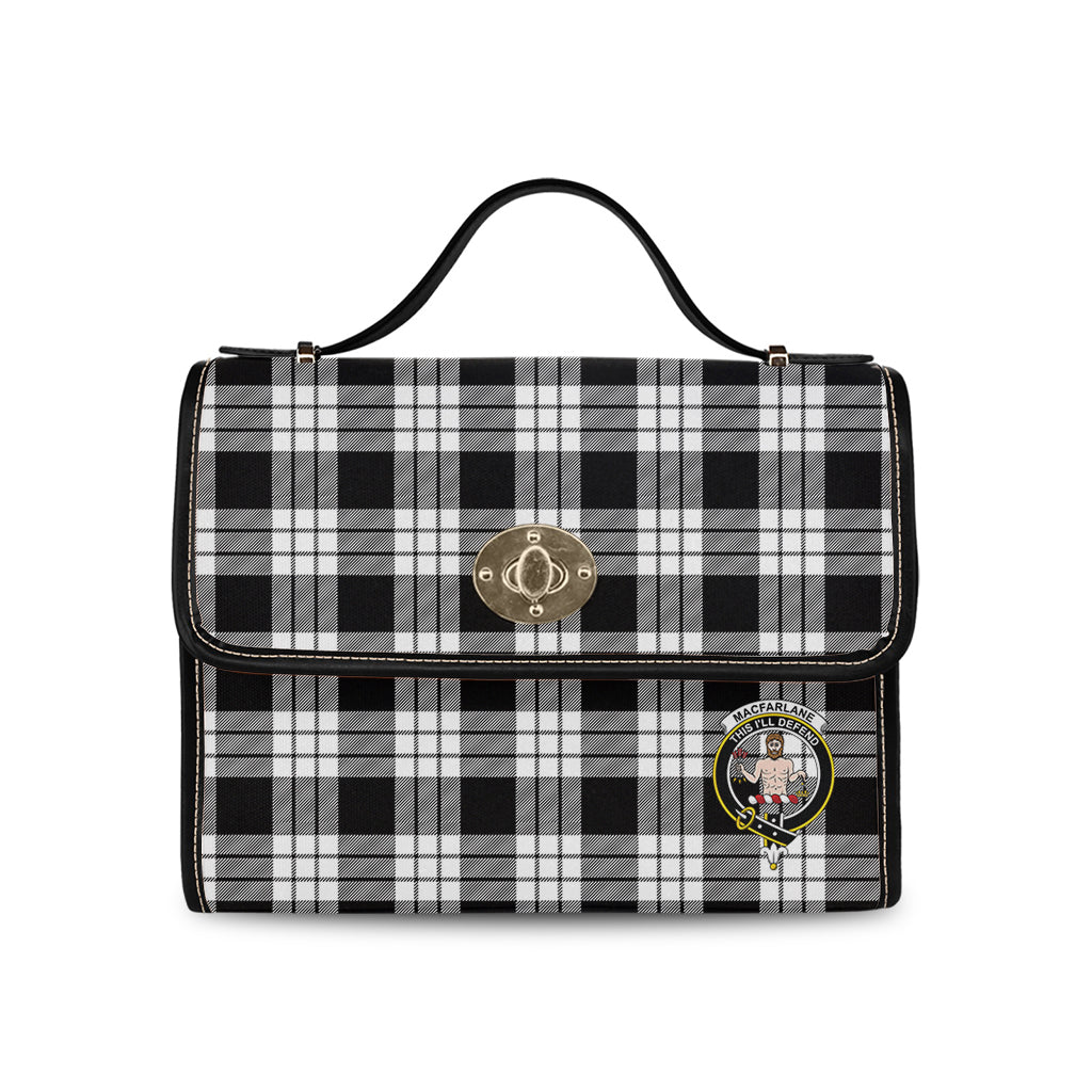 macfarlane-black-white-tartan-leather-strap-waterproof-canvas-bag-with-family-crest