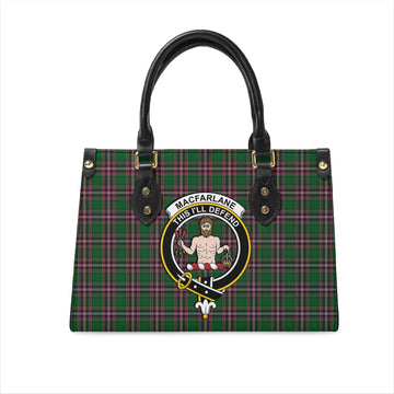 MacFarlane Hunting Tartan Leather Bag with Family Crest