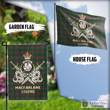 MacFarlane Hunting Tartan Flag with Clan Crest and the Golden Sword of Courageous Legacy