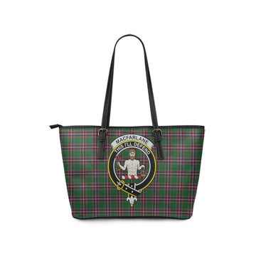 MacFarlane Hunting Tartan Leather Tote Bag with Family Crest