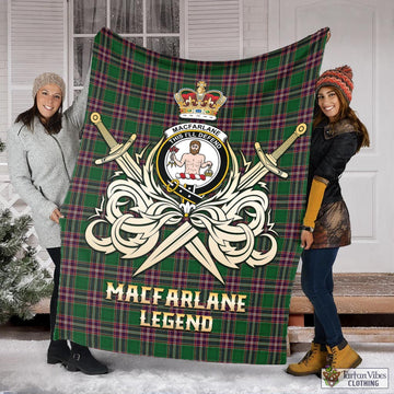 MacFarlane Hunting Tartan Blanket with Clan Crest and the Golden Sword of Courageous Legacy