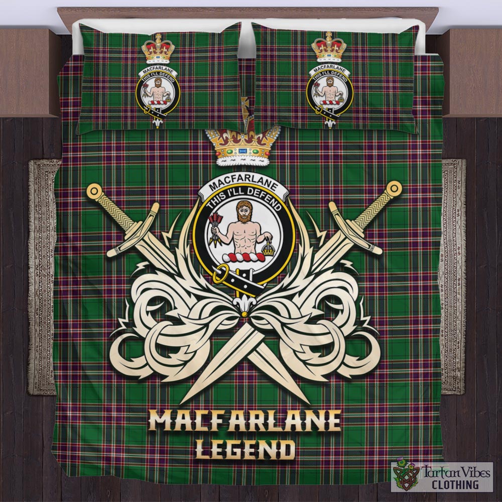 Tartan Vibes Clothing MacFarlane Hunting Tartan Bedding Set with Clan Crest and the Golden Sword of Courageous Legacy