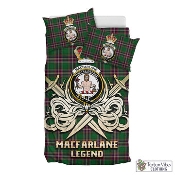 MacFarlane Hunting Tartan Bedding Set with Clan Crest and the Golden Sword of Courageous Legacy