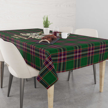 MacFarlane Hunting Tartan Tablecloth with Clan Crest and the Golden Sword of Courageous Legacy