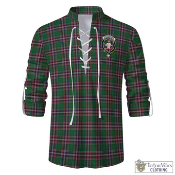 MacFarlane Hunting Tartan Men's Scottish Traditional Jacobite Ghillie Kilt Shirt with Family Crest