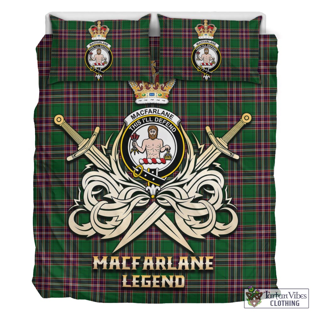 Tartan Vibes Clothing MacFarlane Hunting Tartan Bedding Set with Clan Crest and the Golden Sword of Courageous Legacy