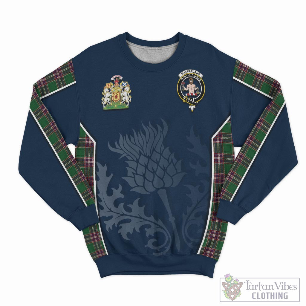Tartan Vibes Clothing MacFarlane Hunting Tartan Sweatshirt with Family Crest and Scottish Thistle Vibes Sport Style