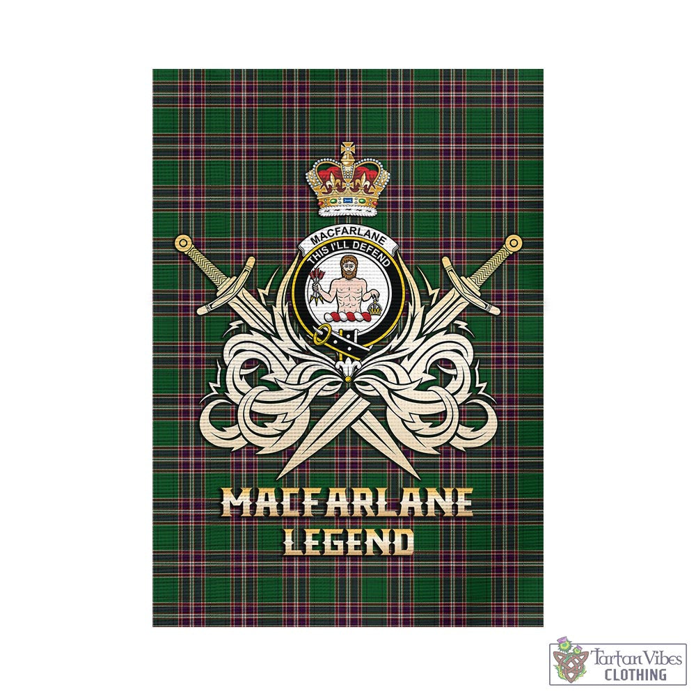 Tartan Vibes Clothing MacFarlane Hunting Tartan Flag with Clan Crest and the Golden Sword of Courageous Legacy