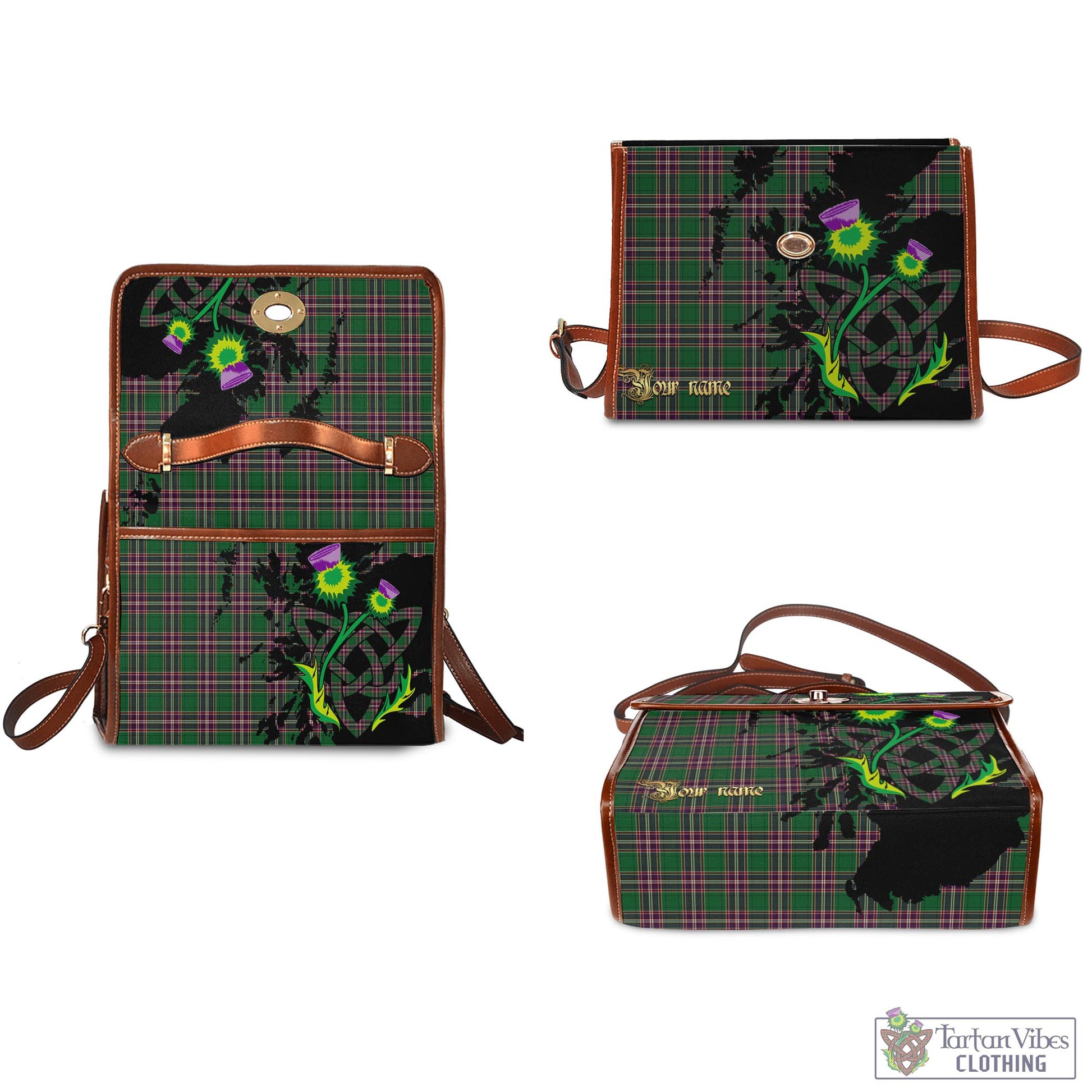 Tartan Vibes Clothing MacFarlane Hunting Tartan Waterproof Canvas Bag with Scotland Map and Thistle Celtic Accents