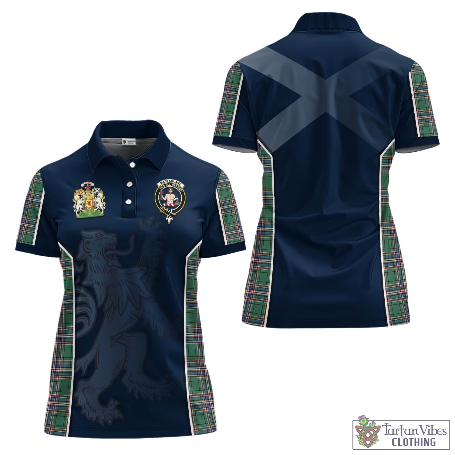 Tartan Vibes Clothing MacFarlane Hunting Ancient Tartan Women's Polo Shirt with Family Crest and Lion Rampant Vibes Sport Style