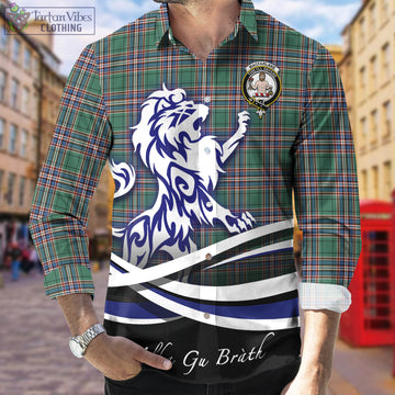 MacFarlane Hunting Ancient Tartan Long Sleeve Button Up Shirt with Alba Gu Brath Regal Lion Emblem