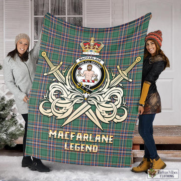 MacFarlane Hunting Ancient Tartan Blanket with Clan Crest and the Golden Sword of Courageous Legacy