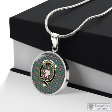 MacFarlane Hunting Ancient Tartan Circle Necklace with Family Crest