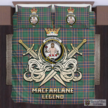 MacFarlane Hunting Ancient Tartan Bedding Set with Clan Crest and the Golden Sword of Courageous Legacy