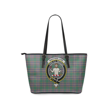 MacFarlane Hunting Ancient Tartan Leather Tote Bag with Family Crest