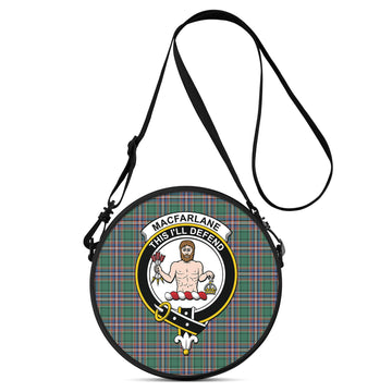 MacFarlane Hunting Ancient Tartan Round Satchel Bags with Family Crest