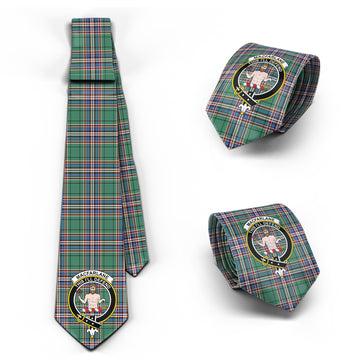 MacFarlane Hunting Ancient Tartan Classic Necktie with Family Crest
