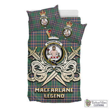 MacFarlane Hunting Ancient Tartan Bedding Set with Clan Crest and the Golden Sword of Courageous Legacy