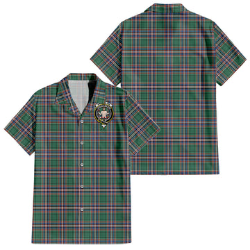 MacFarlane Hunting Ancient Tartan Short Sleeve Button Down Shirt with Family Crest