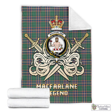 MacFarlane Hunting Ancient Tartan Blanket with Clan Crest and the Golden Sword of Courageous Legacy