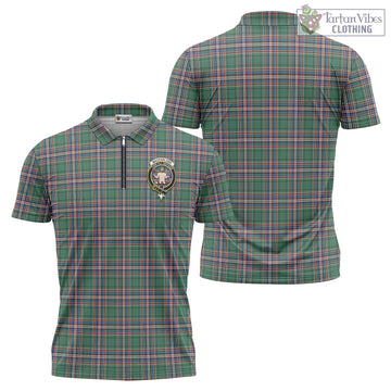MacFarlane Hunting Ancient Tartan Zipper Polo Shirt with Family Crest