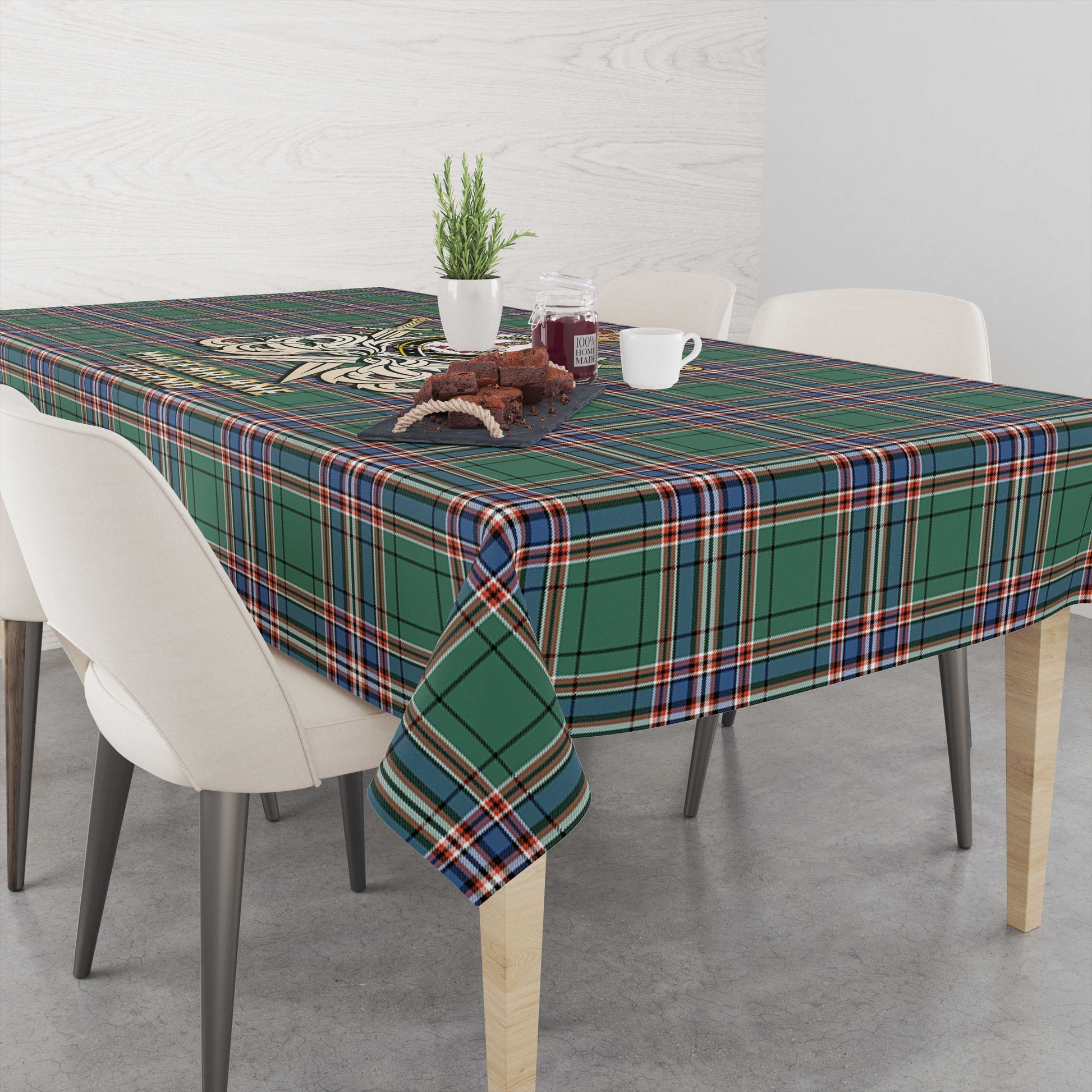 Tartan Vibes Clothing MacFarlane Hunting Ancient Tartan Tablecloth with Clan Crest and the Golden Sword of Courageous Legacy