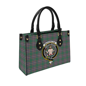 MacFarlane Hunting Ancient Tartan Leather Bag with Family Crest