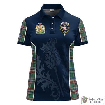 MacFarlane Hunting Ancient Tartan Women's Polo Shirt with Family Crest and Scottish Thistle Vibes Sport Style