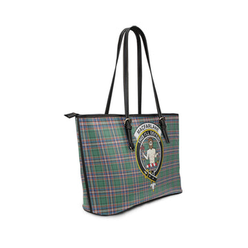 MacFarlane Hunting Ancient Tartan Leather Tote Bag with Family Crest