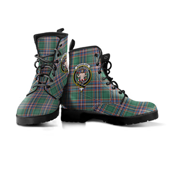 MacFarlane Hunting Ancient Tartan Leather Boots with Family Crest