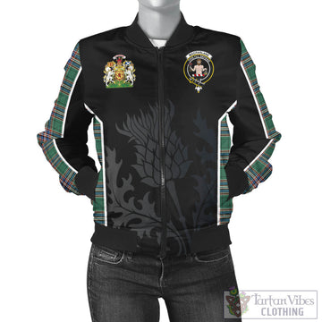 MacFarlane Hunting Ancient Tartan Bomber Jacket with Family Crest and Scottish Thistle Vibes Sport Style