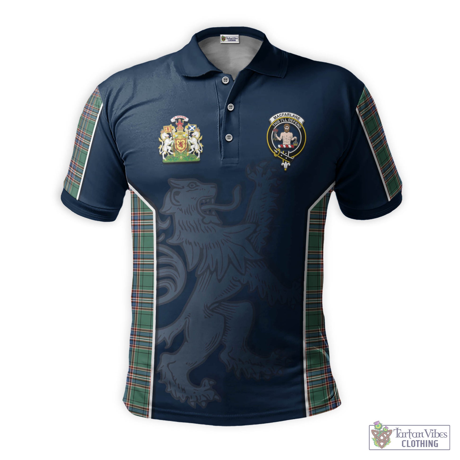 Tartan Vibes Clothing MacFarlane Hunting Ancient Tartan Men's Polo Shirt with Family Crest and Lion Rampant Vibes Sport Style