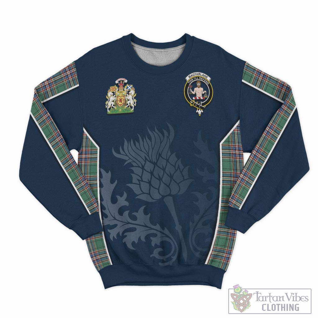 Tartan Vibes Clothing MacFarlane Hunting Ancient Tartan Sweatshirt with Family Crest and Scottish Thistle Vibes Sport Style