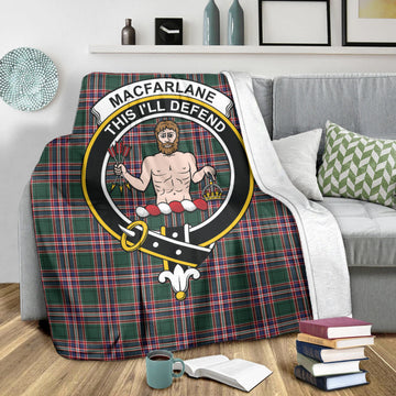 MacFarlane Hunting Modern Tartan Blanket with Family Crest
