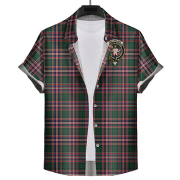 MacFarlane Hunting Modern Tartan Short Sleeve Button Down Shirt with Family Crest
