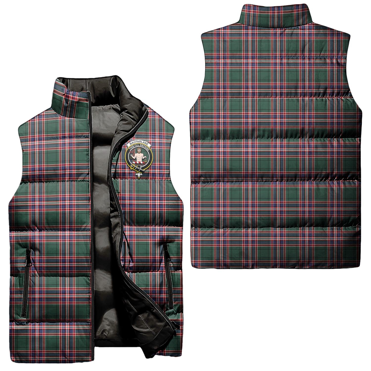 MacFarlane Hunting Modern Tartan Sleeveless Puffer Jacket with Family Crest Unisex - Tartanvibesclothing
