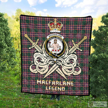 MacFarlane Hunting Modern Tartan Quilt with Clan Crest and the Golden Sword of Courageous Legacy