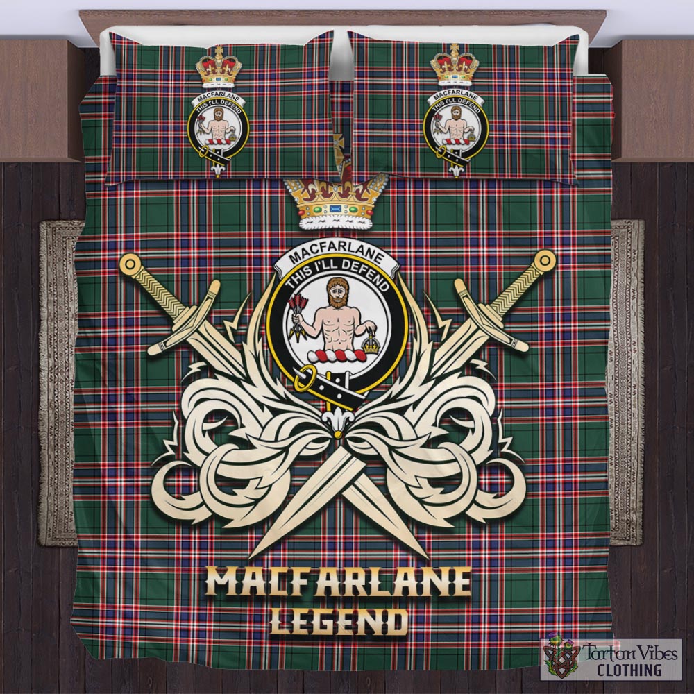 Tartan Vibes Clothing MacFarlane Hunting Modern Tartan Bedding Set with Clan Crest and the Golden Sword of Courageous Legacy