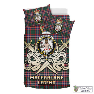 MacFarlane Hunting Modern Tartan Bedding Set with Clan Crest and the Golden Sword of Courageous Legacy