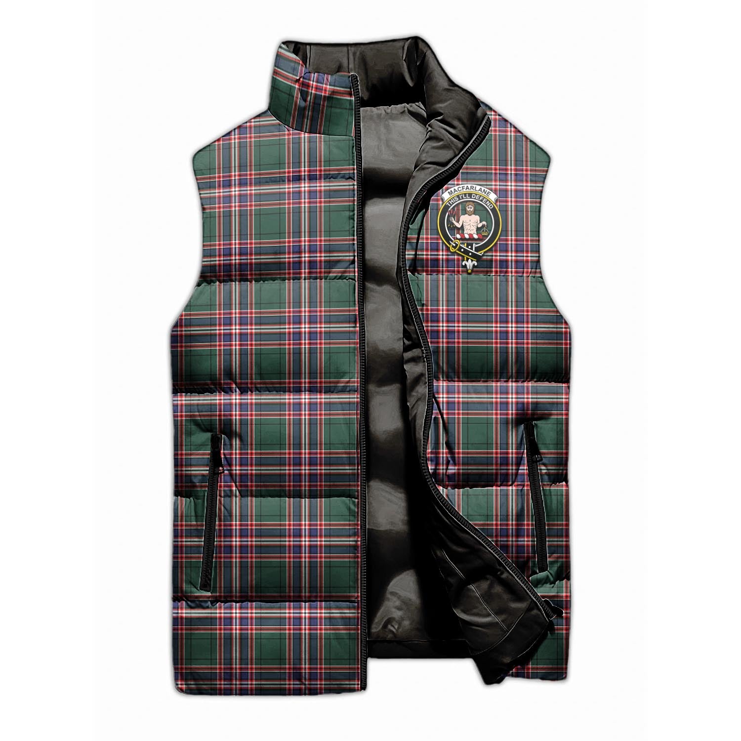 MacFarlane Hunting Modern Tartan Sleeveless Puffer Jacket with Family Crest - Tartanvibesclothing