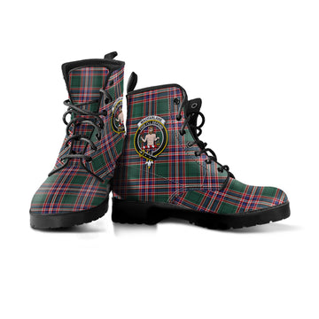 MacFarlane Hunting Modern Tartan Leather Boots with Family Crest