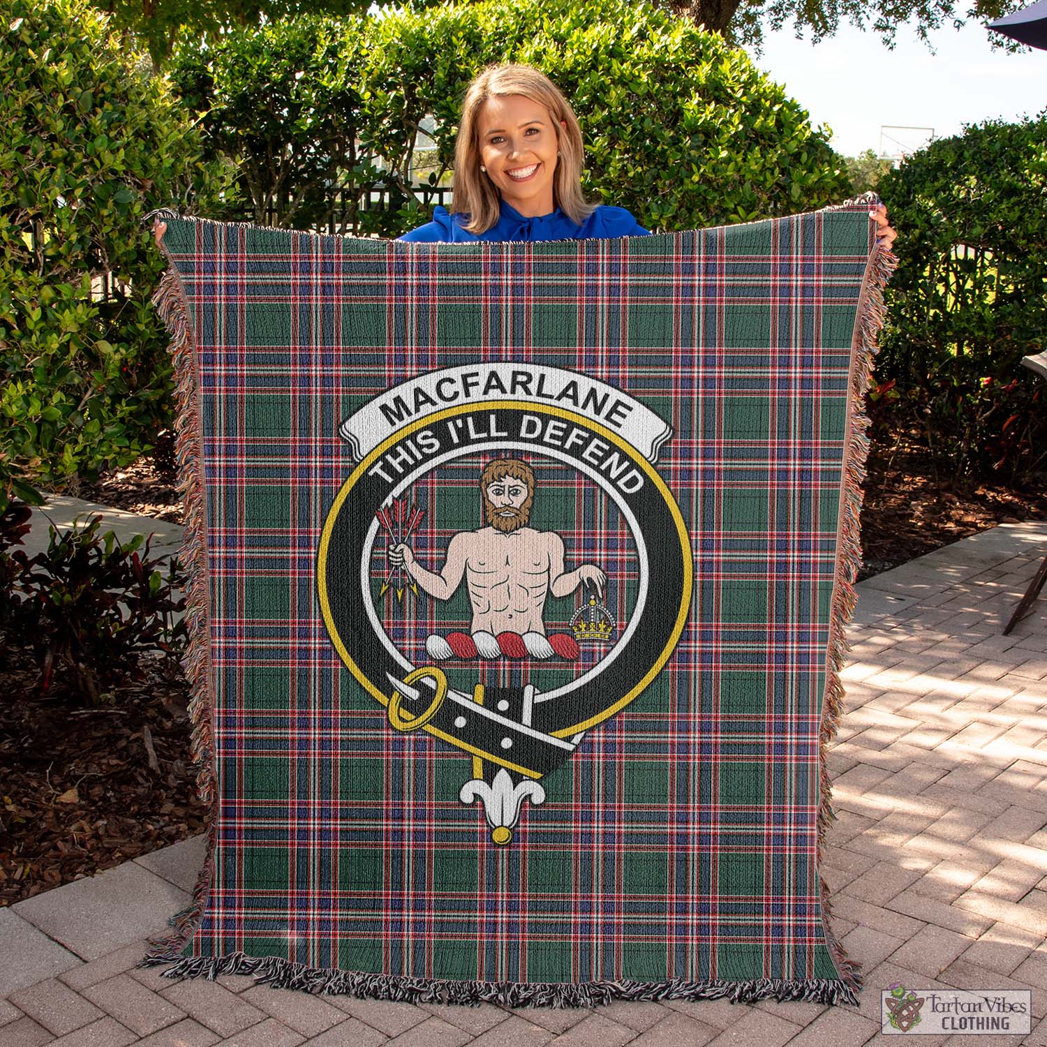 Tartan Vibes Clothing MacFarlane Hunting Modern Tartan Woven Blanket with Family Crest
