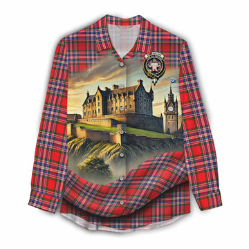 MacFarlane (McFarlane) Tartan Family Crest Women's Casual Shirt with Scottish Ancient Castle Style