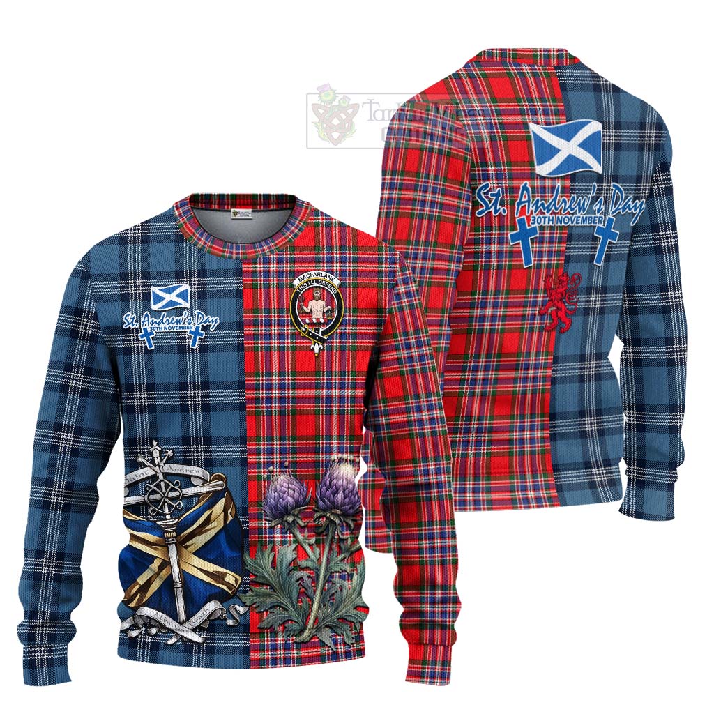 Tartan Vibes Clothing MacFarlane (McFarlane) Tartan Knitted Sweater Happy St. Andrew's Day Half Tartan Style