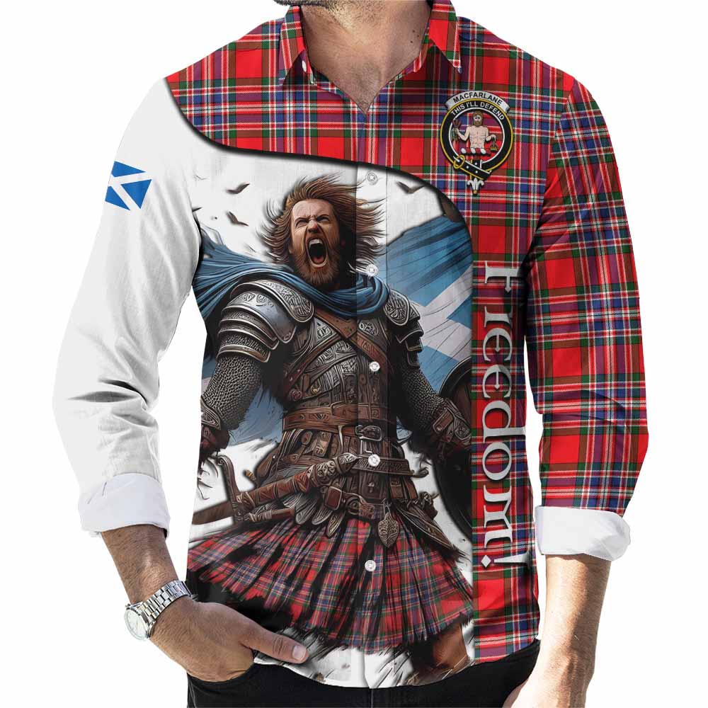 Tartan Vibes Clothing MacFarlane (McFarlane) Crest Tartan Long Sleeve Button Shirt Inspired by the Freedom of Scottish Warrior