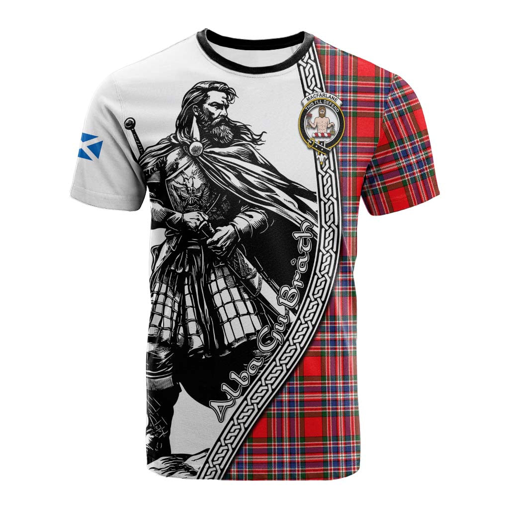 MacFarlane (McFarlane) Tartan Clan Crest Cotton T-shirt with Highlander Warrior Celtic Style
