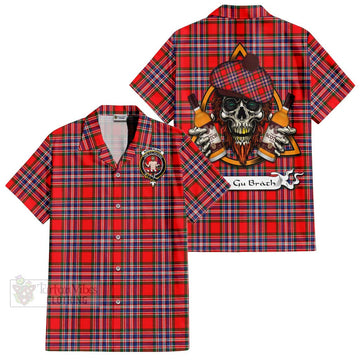 MacFarlane (McFarlane) Tartan Hawaiian Shirt with Family Crest and Bearded Skull Holding Bottles of Whiskey